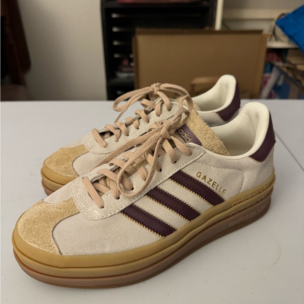 Adidas Gazelle Women's Cream and Maroon Sneakers